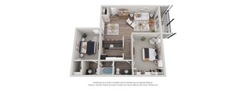 a 1 bedroom floorplan is shown in this rendering