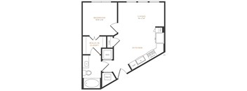 A black and white image of a floor plan for a small apartment.