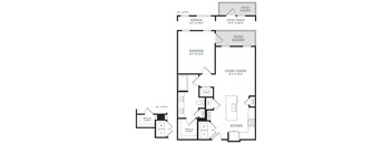 A black and white image of a floor plan for a two-bedroom apartment.