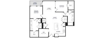 A black and white image of a house floor plan.