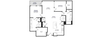 A black and white floor plan of a house with labeled rooms.