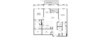 A black and white image of a floor plan for a house with a patio and balcony.