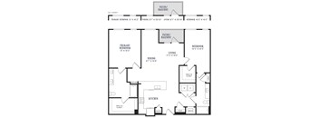 A floor plan of a house with a living room, dining room, kitchen, and three bedrooms.