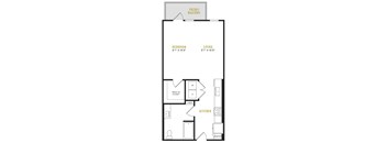 A floor plan of a home with a living room, kitchen, pantry, and two bedrooms.