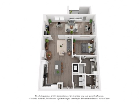 a stylized floor plan of a 1 bedroom floor plan