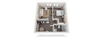 a 3d floor plan of a 1 bedroom apartment