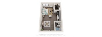 a 3d floor plan of a 1 bedroom apartment