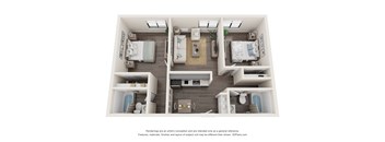 a 3d floor plan of a 1 bedroom apartment