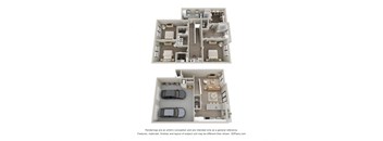 a stylized floor plan of a 3 bedroom apartment