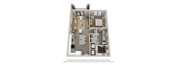 a 3d floor plan of a 1 bedroom apartment