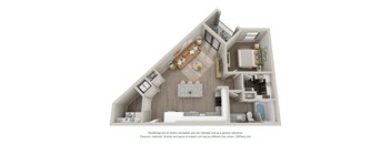 this is a 3d floor plan of a 824 square foot 1 bedroom apartment at the