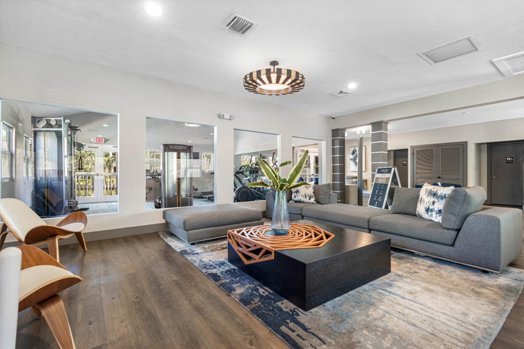 a living room with a couch and a coffee table