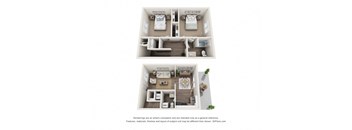 a stylized floor plan with a bedroom and a living room