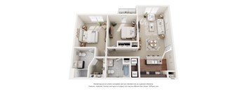 A 3D floor plan of a house showing the layout of the rooms.