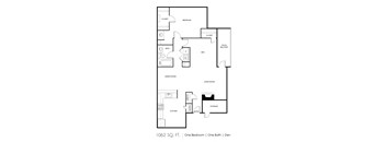 a floor plan of one bedroom apartment with one bathroom