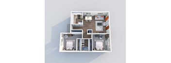 a 3d floor plan of a 3 bedroom apartment