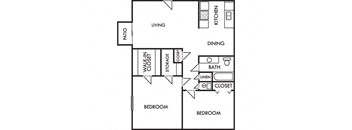 a floor plan of a small house with a kitchen and a living room