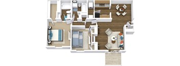 a floor plan of a house with furniture and a living room