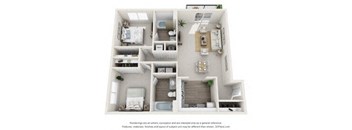 3d furnished floor plan  1 bedroom  1190 square feet  the enclave