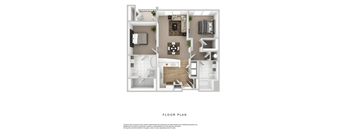 A floor plan of a small apartment with a kitchen, living room, and bedroom.