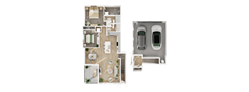 A floor plan of a house with a garage for two cars.