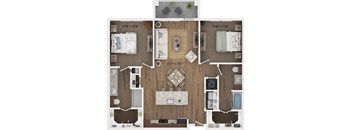a 3d floor plan of a living room with a wood floor