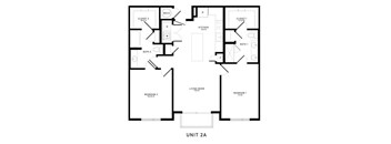 A black and white floor plan of a two-unit apartment building.