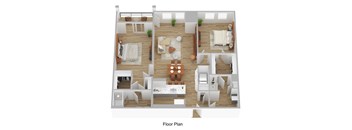 A floor plan of a house with a living room, dining room, kitchen, and bedrooms.