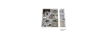 A floor plan of a 1,022 square foot B1A apartment.