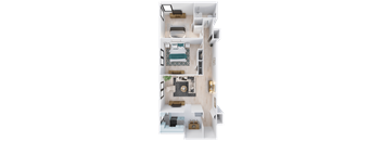 a floor plan of a bedroom with a bed and a desk