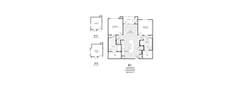 A black and white image of a floor plan for a home with two bedrooms and two bathrooms.