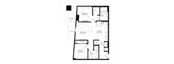 A black and white image of a floor plan for a two bedroom apartment.