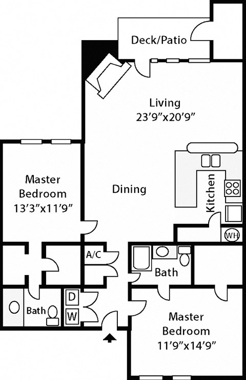 a floor plan of a two story house with a master bedroom and two bathrooms