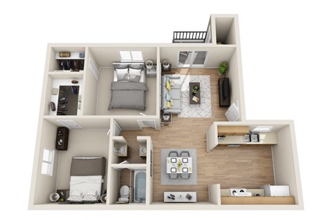a cutaway view of a hotel room with a tree above it