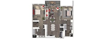 a floor plan of a house with furniture and a living room