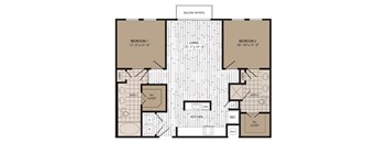 A floor plan of a house with two bedrooms, a living room, a kitchen, a bathroom, a dining room, and a workshop.