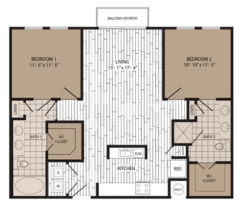 A floor plan of a house with two bedrooms, a living room, a kitchen, a bathroom, a dining room, and a workshop.