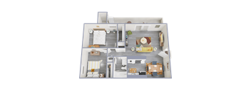 a 3d rendering of our 1 bedroom apartment at princeton court apartments in dallas