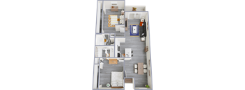 a 3d rendering of our 1 bedroom apartment at the crossings at white marsh apartments in white