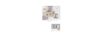 A floor plan of a house with a garage.