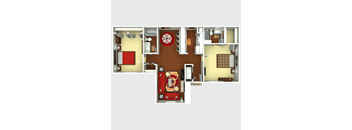 A floor plan of a house with a red square in the middle.