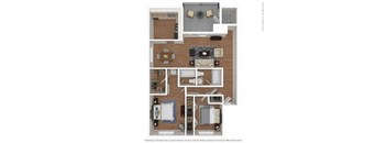 a stylized floor plan with a bedroom and living room