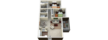 a 3d rendering of a house with a bedroom and a living room