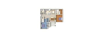 A floor plan of a house with a kitchen, living room, and two bedrooms.