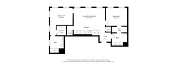 A black and white floor plan of a two bedroom apartment.