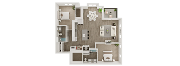 A modern kitchen with a large island and a dining area.