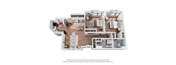 A 3D floor plan of a house with dimensions and a disclaimer.