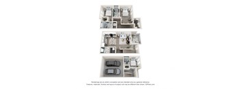 a 3d floor plan of a 3 bedroom apartment