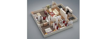 a 3d floor plan of a room with a bed