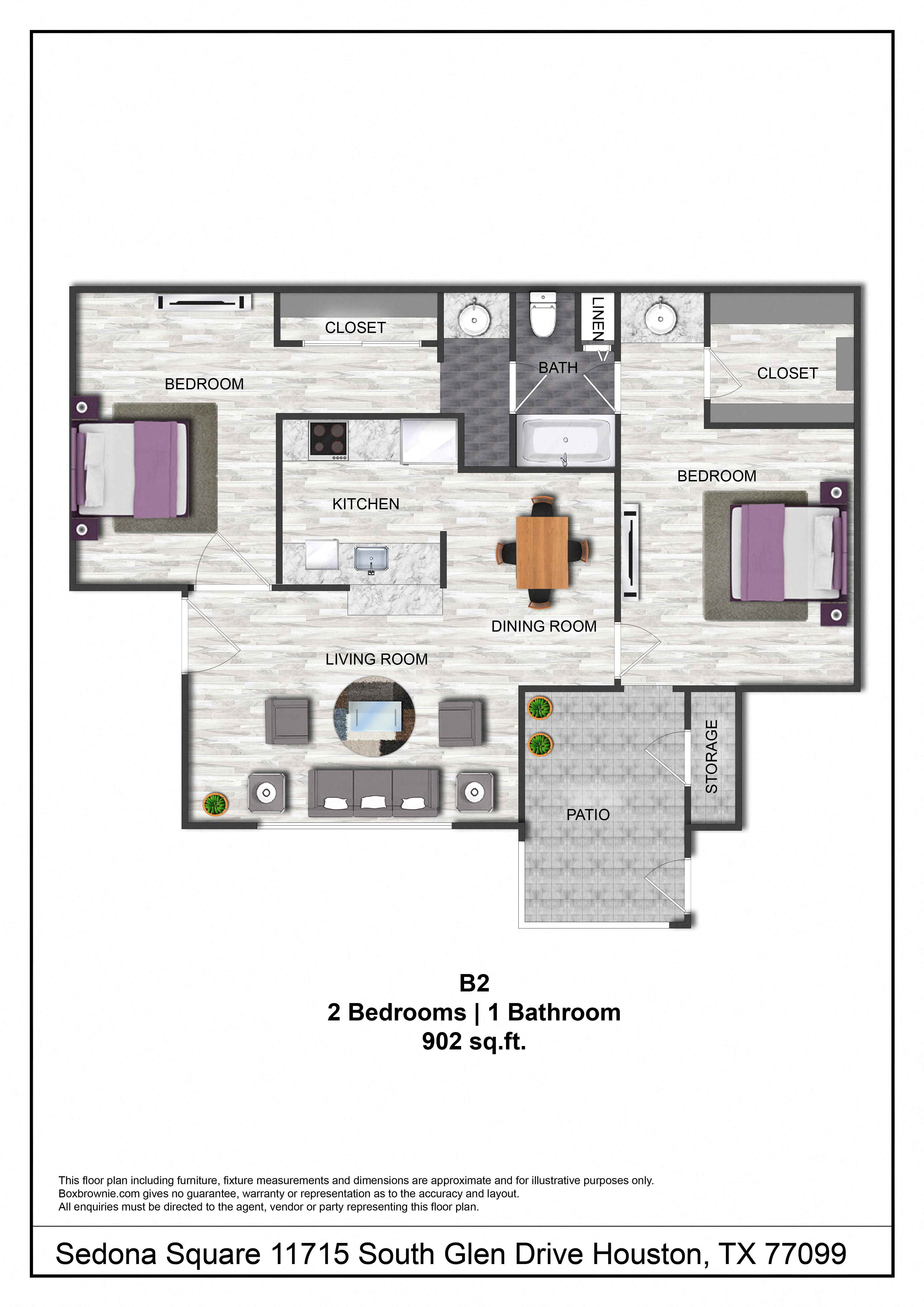 floor plan of a 2 bedroom unit with a bathroom